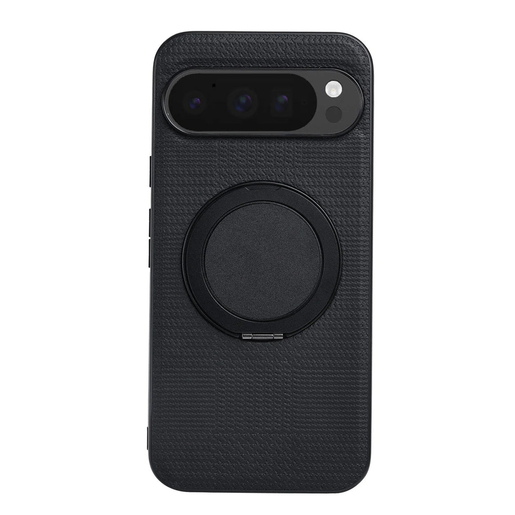 Phone in Prestige Weave MagSafe Kickstand Case showing woven texture