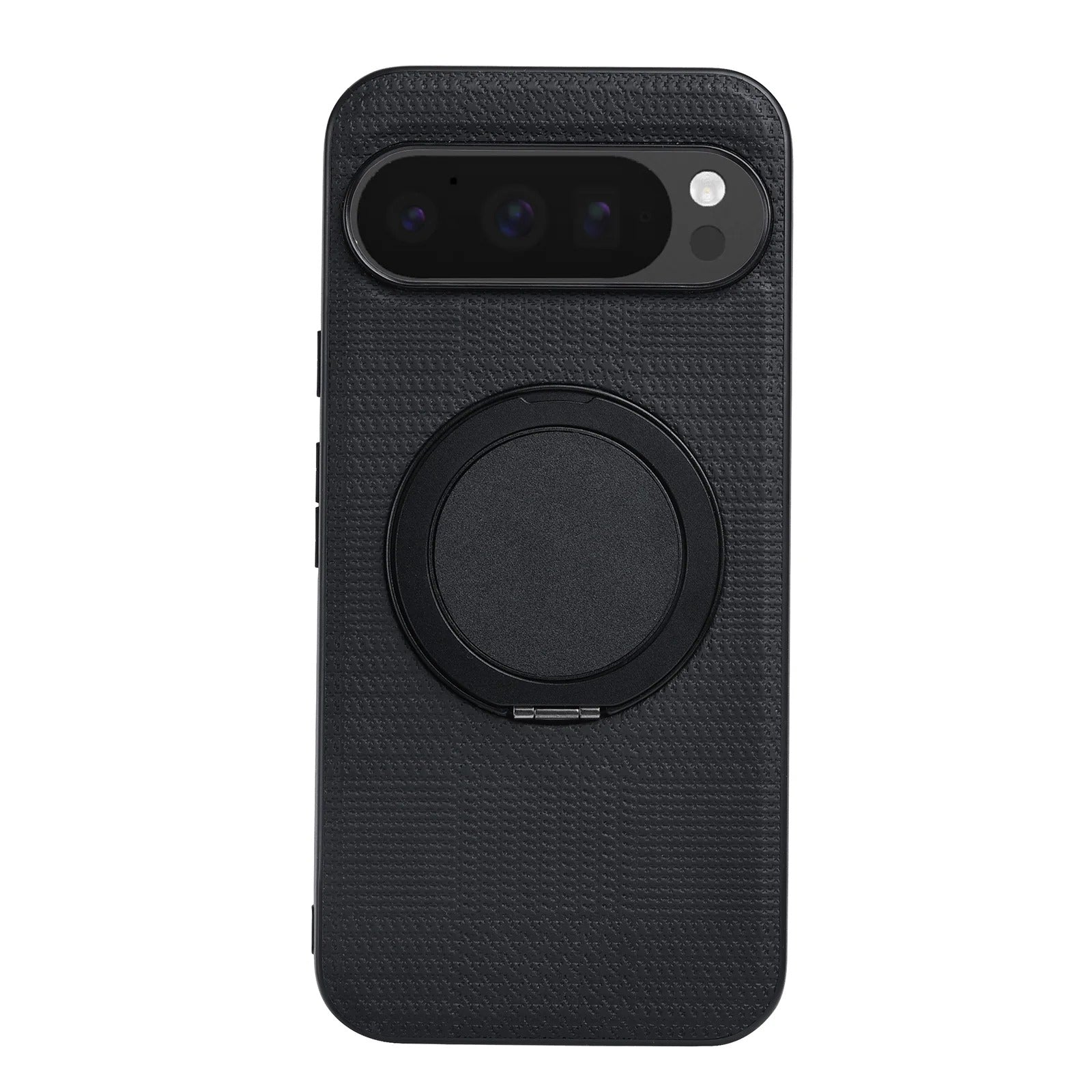 Phone in Prestige Weave MagSafe Kickstand Case showing woven texture