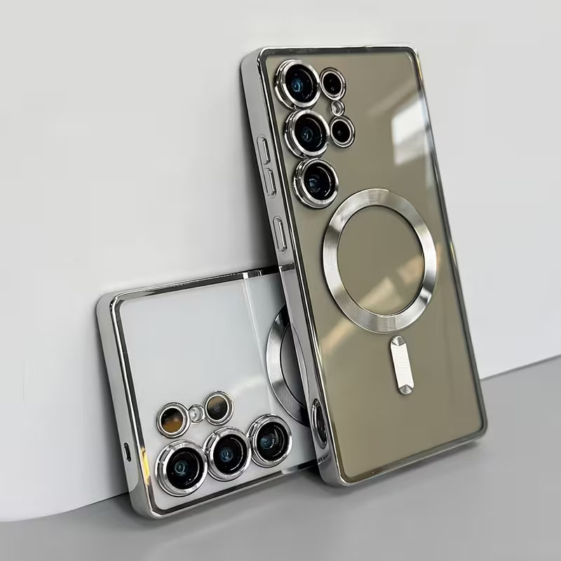 Clear magnetic phone case with built-in ring design